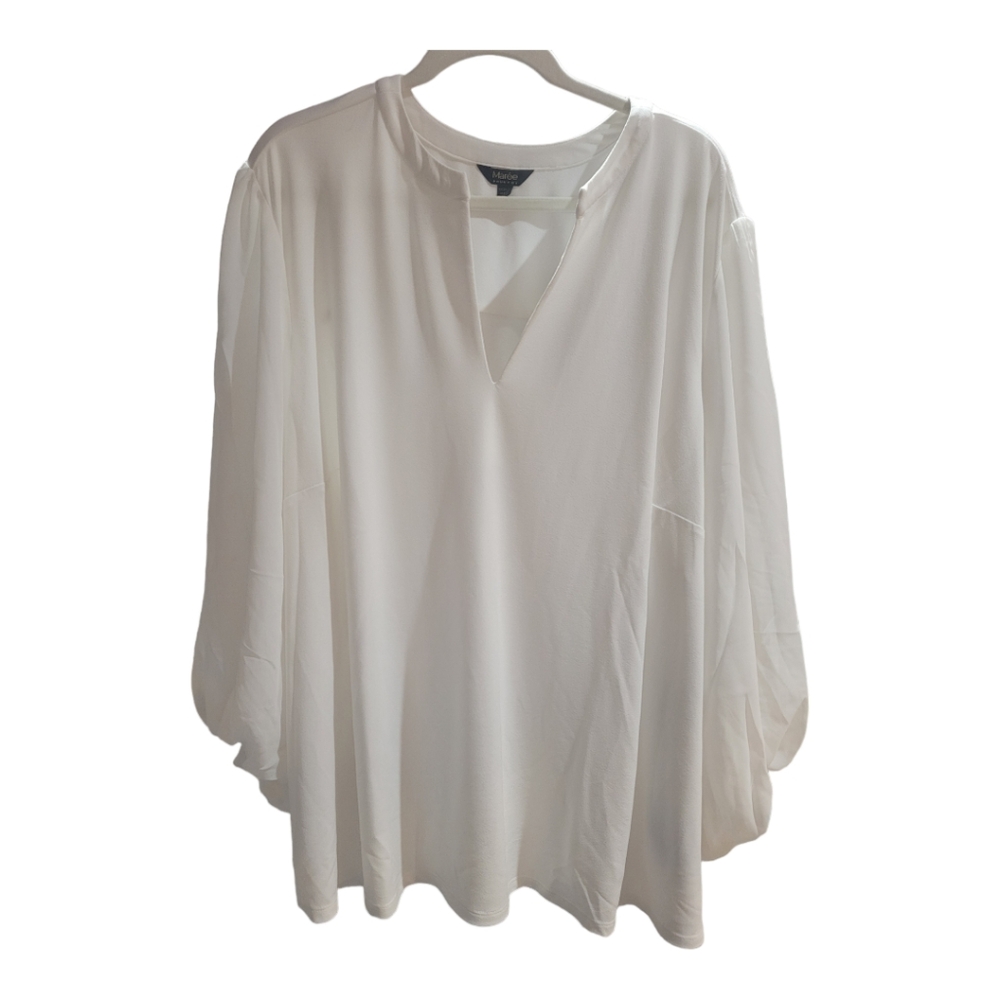 Maree‎ Pour Toi  Womens Top 4X 26 28 White V-Neck Designer Peasant Sleeve NEW